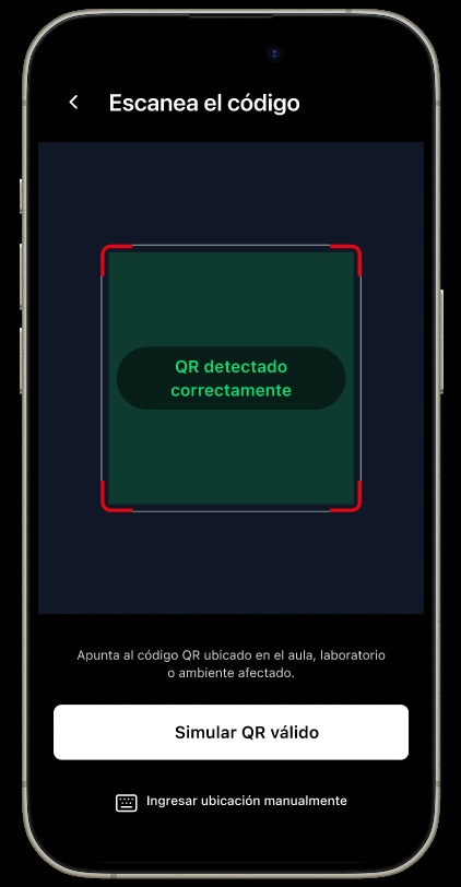 Pantalla de CampusLink para escanear el QR del ambiente